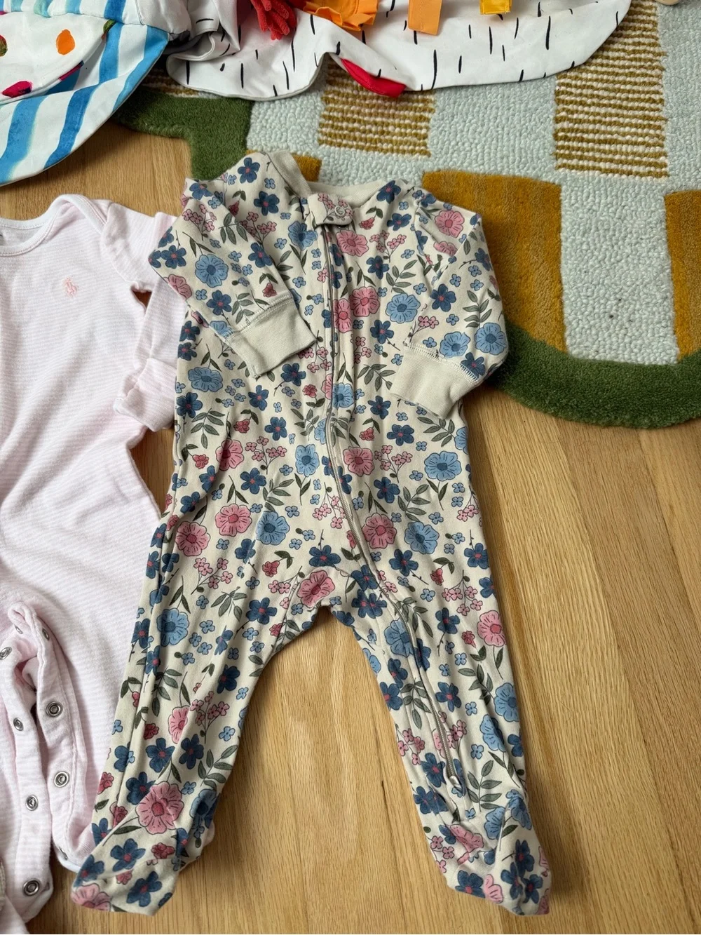 Bundle of 3 carters and Ralph Lauren floral and stripe sleepers size 6m